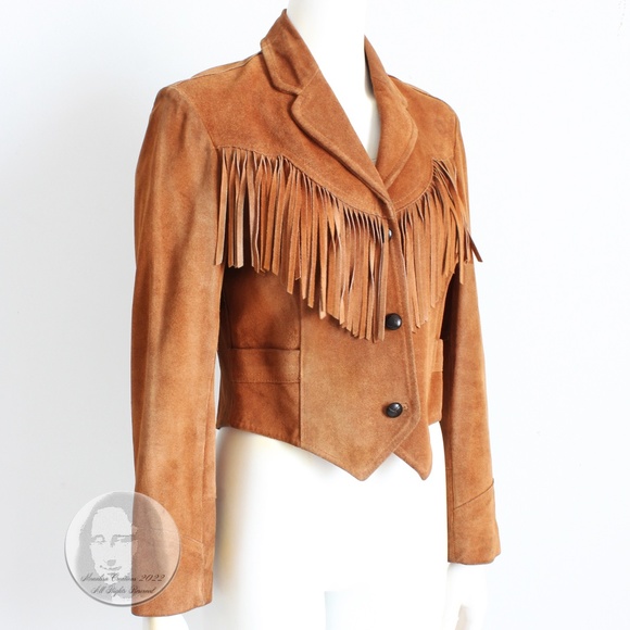 Vintage Fringe Jacket Cropped Distressed Suede Leather Ms Pioneer Pioneer Wear - Picture 9 of 12